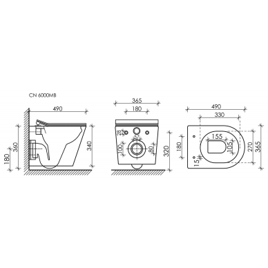 Подвесной унитаз Ceramicanova Balearica Rimless (CN6000MB) (черный матовый) с сиденьем микролифт 7