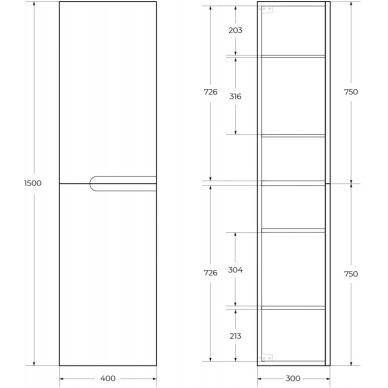 Пенал Cezares Duet (DUET-1500-2A-SC-SPF-P) (40 см) подвесной (Sapfiro) 2