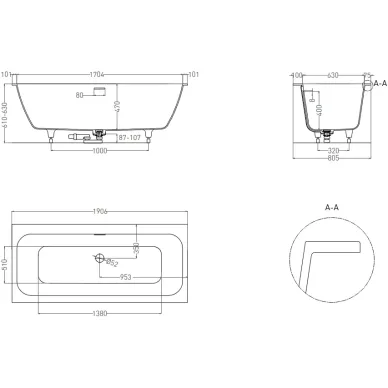 Ванна из литого мрамора Salini Orlanda Axis Kit 103311M S-Sense 190x80 см, белая матовая 5