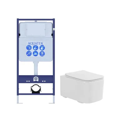 Комплект унитаз с инсталляцией SET AQUATEK КВАДРО T безободковый 0