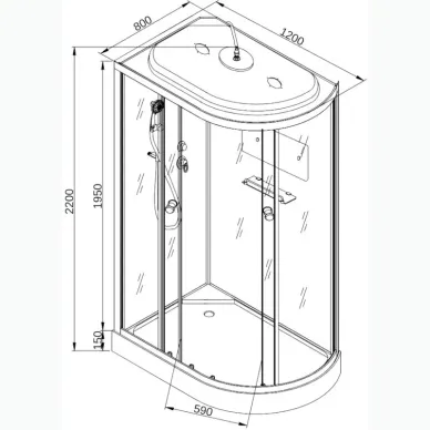 Душевая кабина DTO D D102SLEL 120x80x220 см, левая, с электрикой 10