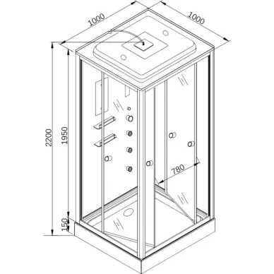 Душевая кабина DTO V V1015 100x100x220 см, с гидромассажем и электрикой 13