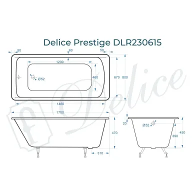 Ванна чугунная Delice Prestige DLR230615 170х80 см, без антискользящего покрытия 7