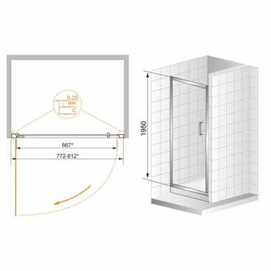 Душевая дверь Cezares Porta B11 (100 см) прозрачное стекло 1