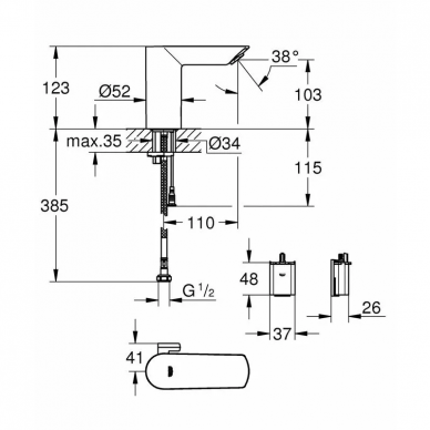 Смеситель для раковины Grohe Bau Cosmopolitan E (36451000) питание от батарейки 1