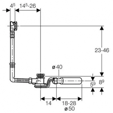 Слив-перелив для ванны Geberit Uniflex (150.755.21.1) с кнопкой слива 1