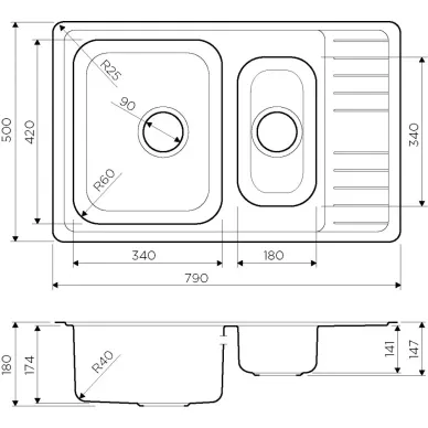 Мойка кухонная Omoikiri Sagami 79-2-IN (4993733) нержавеющая сталь 3