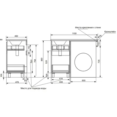 Тумба с раковиной Эстет Dallas Luxe 110 R (ФР-00001966) (правая) 2 ящика, белая 8