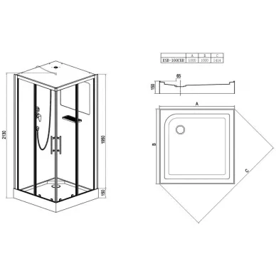 Душевая кабина Esbano C (ESB-100CKR) с крышей, 100x100x210 см 5