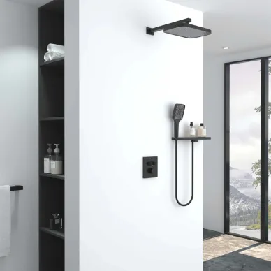 Душевая система Vincea Inspire VSFW-321MT1RMB встраиваемая с термостатом и полочкой, черная 6