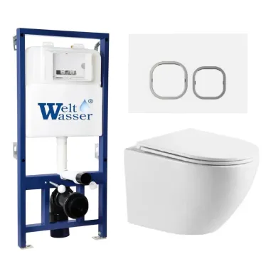 Инсталляция Welt Wasser BAMBERG 525 + MERZBACH 043 XL GL-WT + BAMBERG WT в комплекте с унитазом, безободковый, с сидением микролифт 0