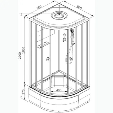 Душевая кабина DTO D D278SLED 80x80x220 см, с электрикой и LED подсветкой 16