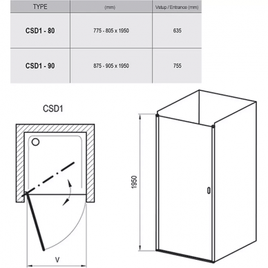 Душевая дверь Ravak Chrome CSD1-90 (0QV70C00Z1) профиль хром/стекло Transparent 8