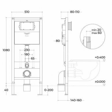 Инсталляция Sintesi CCI-SMP-101 в комплекте с унитазом Essler, крышкой микролифт, кнопкой смыва (нержавеющая сталь) 8