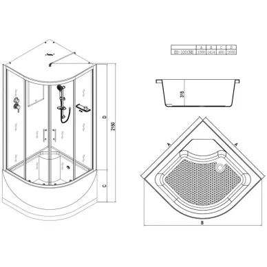 Душевая кабина Esbano C (ES-100CRB) с крышей, высокий поддон, 100x100x215 см 5