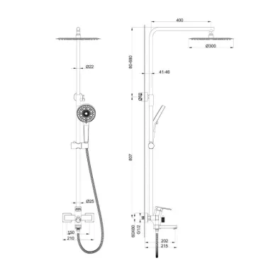 Душевая система Wonzon & Woghand Frame WW-88739010-BG с изливом, брашированное золото 1