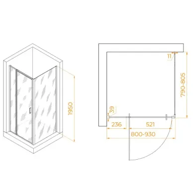 Душевой уголок RGW Passage PA-078B (RGW PA-008B + Z-050-2B) (80x80) профиль чёрный/ стекло прозрачное 1