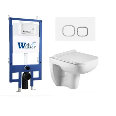 Инсталляция Welt Wasser Bamberg 545 + KEHLBACH 004 GL-WT + Bamberg WT в комплекте с унитазом, безободковый, с сидением микролифт 0
