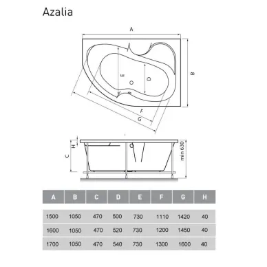 Акриловая ванна Vayer Azalia (Гл000006729) 170x105 R 6