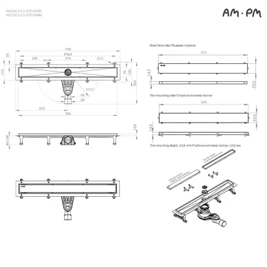 Душевой лоток Am.Pm MasterFlow (W01SC-U11-070-04SB) (700мм) универсальный затвор Tile 11