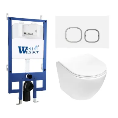 Инсталляция Welt Wasser BAMBERG 545 + MERZBACH 043 MT-WT + BAMBERG WT в комплекте с унитазом, безободковый, с сидением микролифт 0