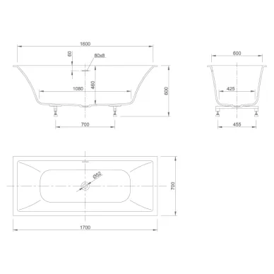Knief Shape Ванна 170x70x60cм., встраиваемая, click-clack, цвет: белый матовый 0600-730-01 8