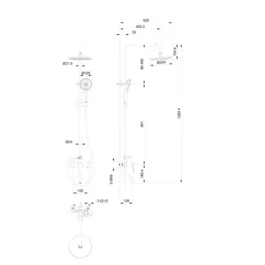 Душевая система Wonzon & Woghand Line WW-AE3354-BG с изливом, брашированное золото 1