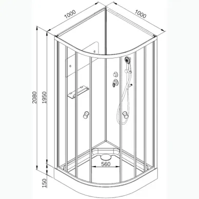 Душевая кабина DTO D D01 100x100x208 см, без крыши 11