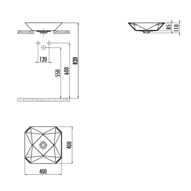 Раковина накладная Creavit Ruby RB040-00MB42E-0000 40x40 см, белая матовая 4