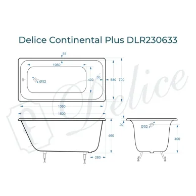 Ванна чугунная Delice Continental Plus DLR230633 150х70 см 7