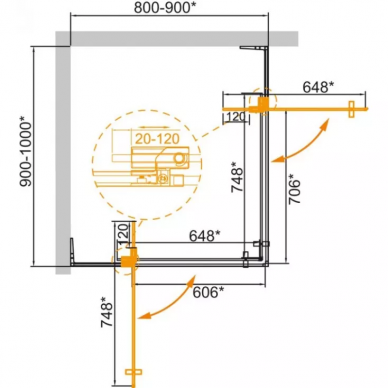 Душевой уголок Cezares Slider (SLIDER-AH-2-80/90-90/100-GRIGIO-Cr) 90х100, хром/серое 6