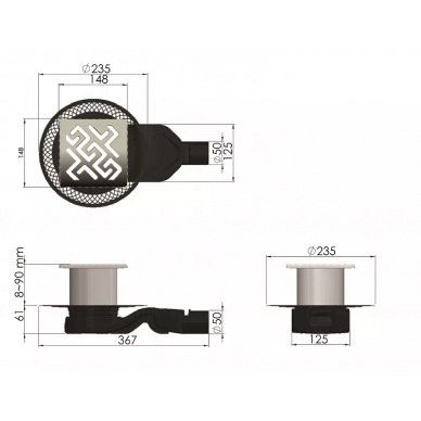 Трап для душа Berges Platz Antik (090161) (150х150) S-сифон боковой, матовый хром 5
