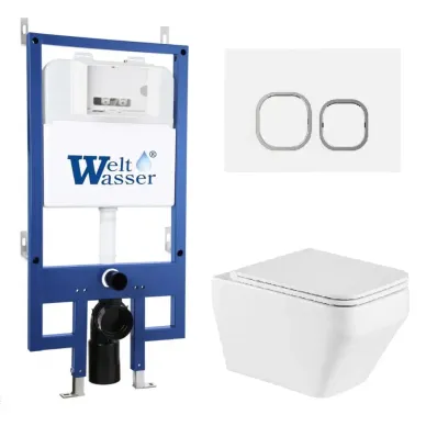 Инсталляция Welt Wasser BAMBERG 545 + HOFBACH 041 GL-WT + BAMBERG WT в комплекте с унитазом, безободковый, с сидением микролифт 0