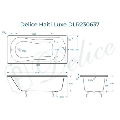 Ванна чугунная Delice Haiti Luxe DLR230637 160x80 см 7