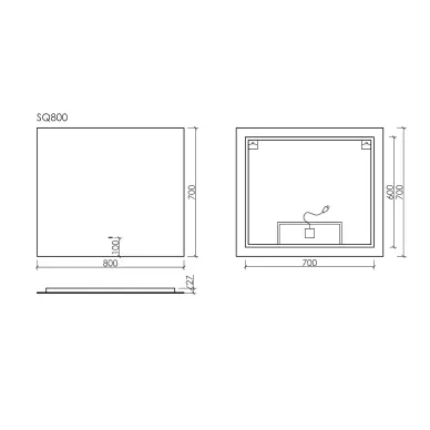 Зеркало Sancos Square 2.0 SQ2.800 80х70 см, с LED подсветкой 8