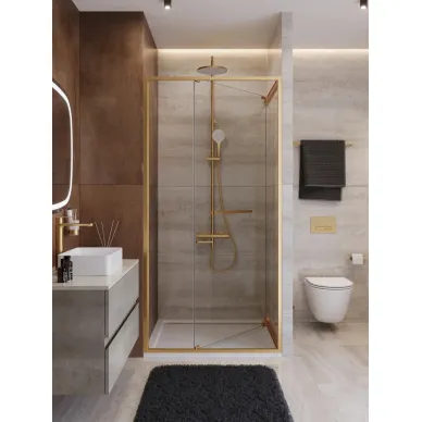 Душевая дверь Cezares Lux LUX-B-FS-1-90-C-BORO 90x195 см, профиль брашированное золото/прозрачное стекло 2