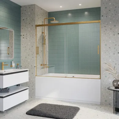 Душевая шторка Cezares Tandem-Soft 180 см, выдвижная, профиль брашированное золото/стекло прозрачное 0