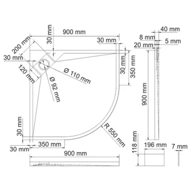 Поддон для душа Wasserkraft Alme 15T (15T01) (90x90) четверть круга 1