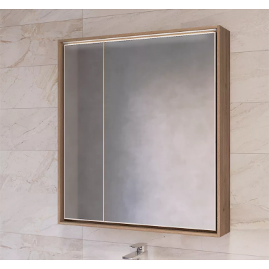Зеркальный шкаф Raval Frame (Fra.03.75/DT) 75 см, с подсветкой, дуб трюфель 5