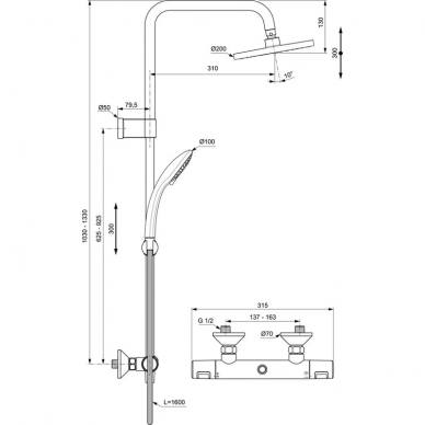 Душевая система Ideal Standard Ceratherm T25 (A7701AA) термостатическая, хром 5