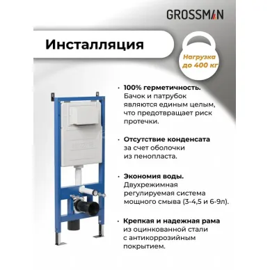 Инсталляция для подвесного унитаза Grossman 900.K31.01.000+клавиша 700.K31.05.32M.32M+унитаз GR-4411S 6