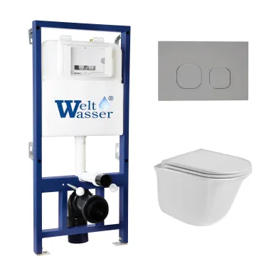 Инсталляция Welt Wasser Bamberg 525 + TELBACH 004 GL-WT + Bamberg CR в комплекте с унитазом, безободковый, с сидением микролифт 0