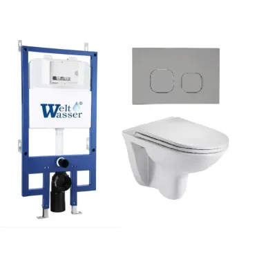 Инсталляция Welt Wasser Bamberg 545 + BAARBACH 004 GL-WT + Bamberg CR в комплекте с унитазом, безободковый, с сидением микролифт 0