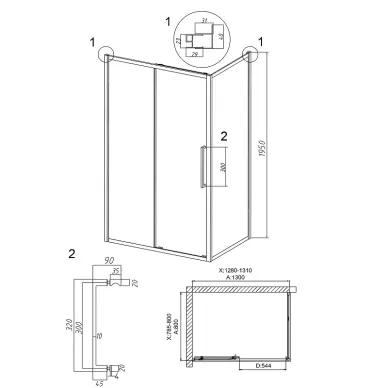 Душевой уголок Grossman Cosmo 130x80х195 см, стекло прозрачное/профиль графит сатин 5