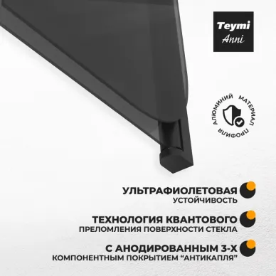 Шторка для ванны Teymi Anni S (T00281) 100х140 тонированное, чёрный матовый 6