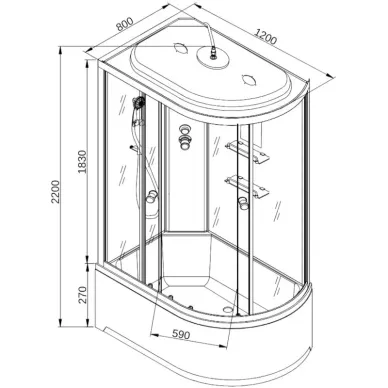 Душевая кабина DTO EM EM2712REL 120x80x220 см, правая, с электрикой 8