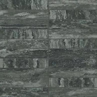 748311 Travertino Black Mosaico Glossy 3x15 30x30 0