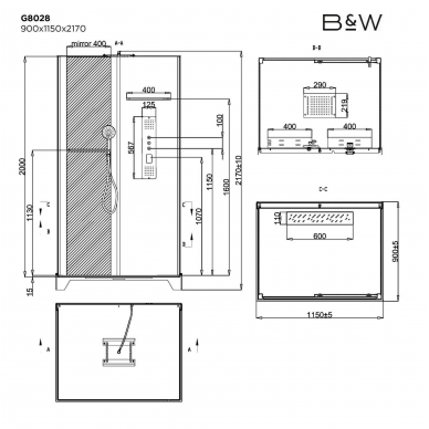 Душевая кабина Black & White Galaxy G8028 (115х90) белый поддон 8