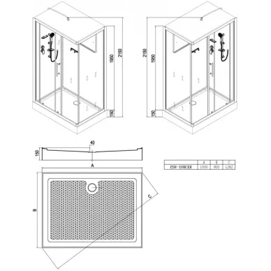 Душевая кабина Esbano C (ESW-108CKR) с крышей, 100x80x215 см 7