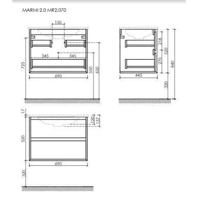 Тумба для ванной Sancos Marmi 2.0 MR2.070ECH 69см, дуб чарльстон 10